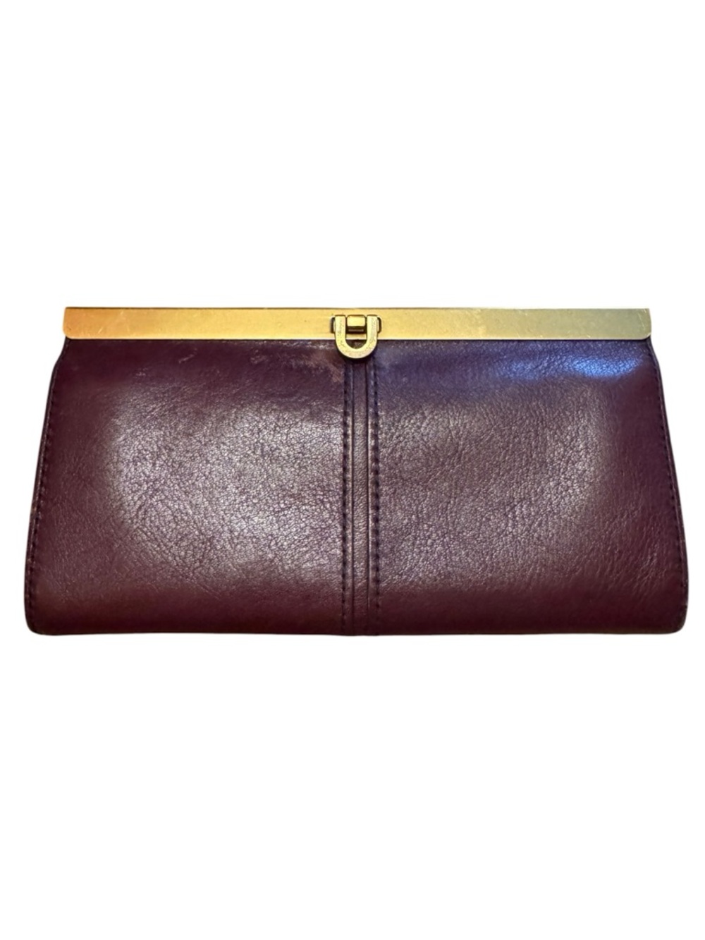 Fossil Burgundy Leather Clutch Wallet with Gold-Tone Frame